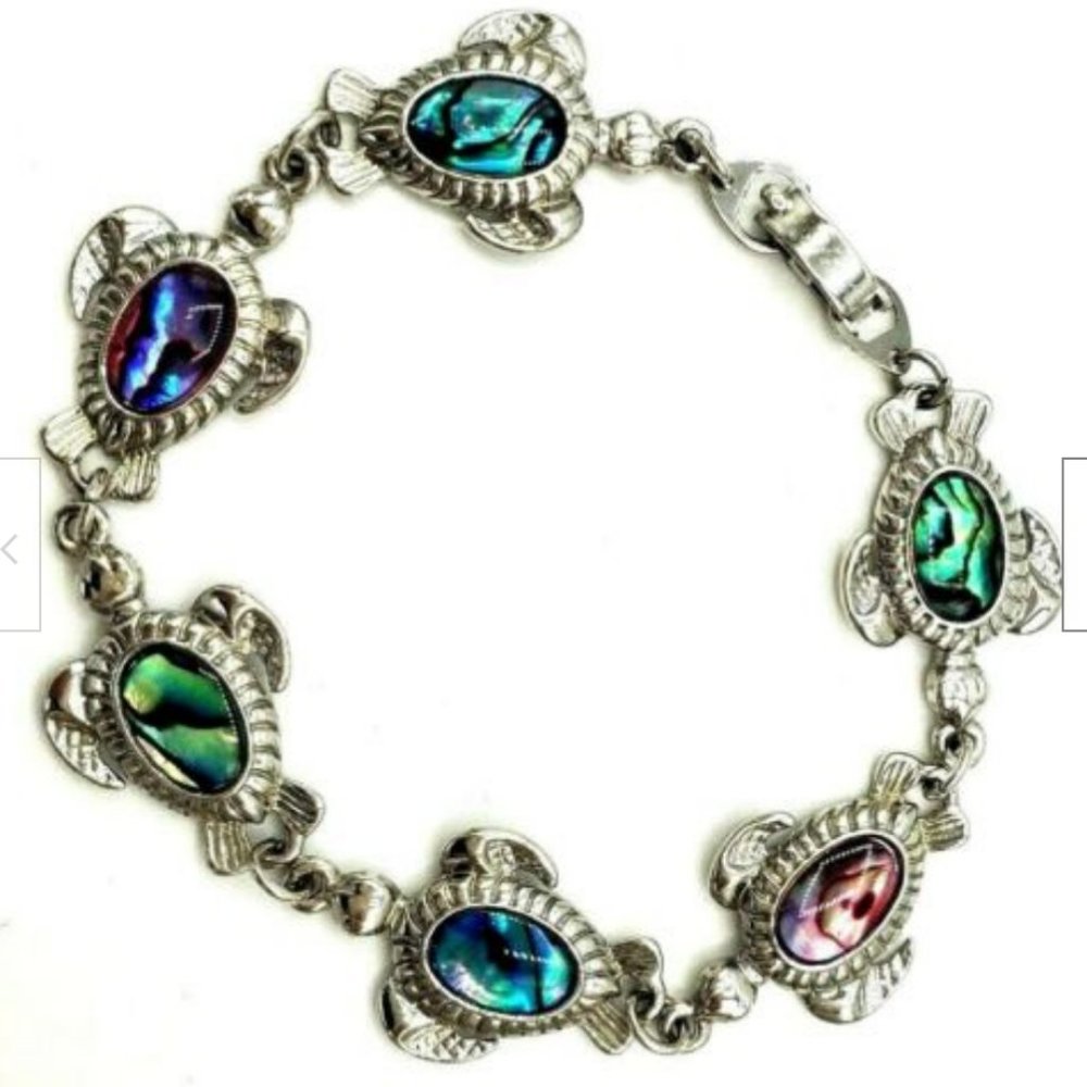 SJ Turtle Bracelet Abalone Multicolor Stones 6.75